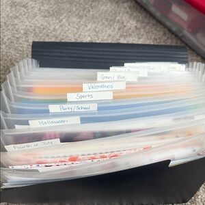 Black Accordion File Organizer with Labeled Dividers